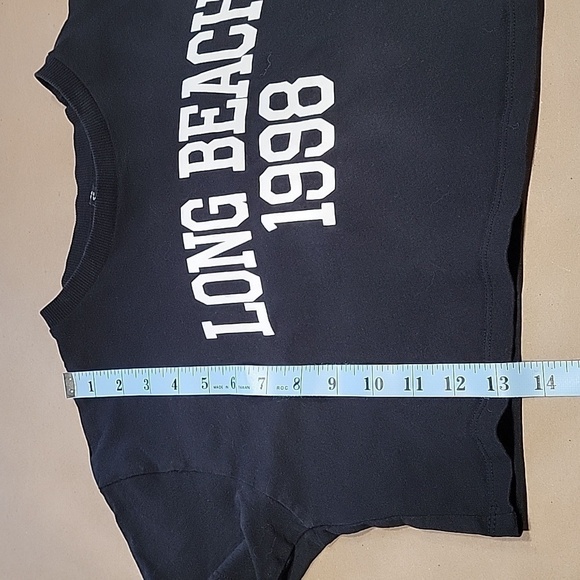 Divided by H&M Size S Black Cropped T-Shirt "Long Beach 1998" Vinyl Graphic - Picture 7 of 10